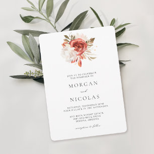 Simple Red and White Floral Bouquet Wedding Invitation