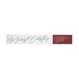 Simple Red and White Modern Calligraphy Christmas Wrap Around Label