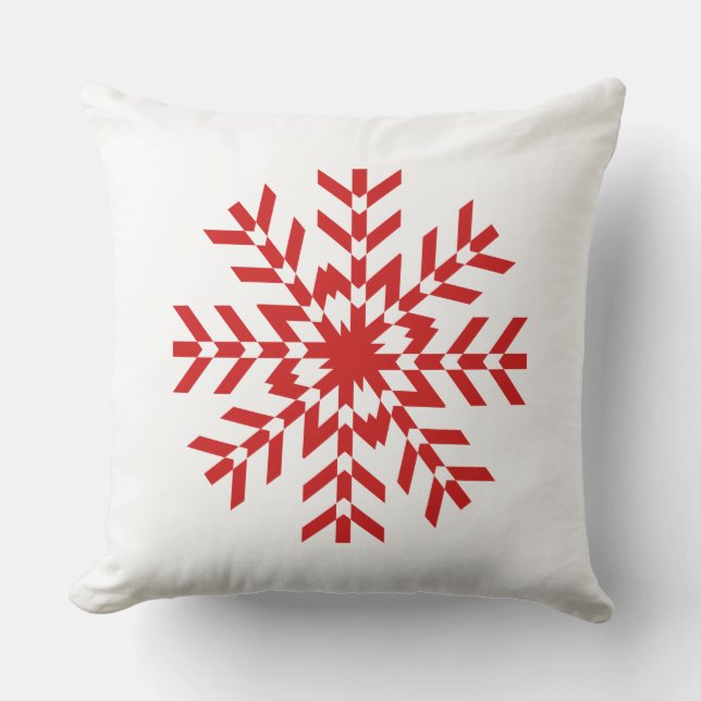 Simple Red and White Snowflake Design Outdoor Cushion (Front)