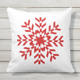 Simple Red and White Snowflake Design Outdoor Cushion