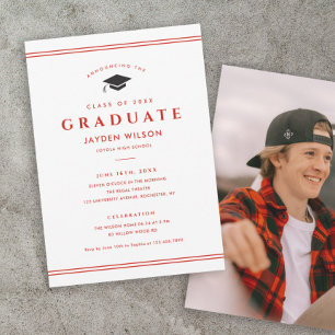 Simple Red and White Sporty Photo Graduation Announcement