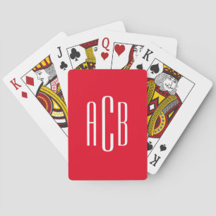 Simple Red and White Three Letter Monogrammed Playing Cards