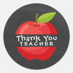 Simple Red Apple Chalkboard Thank You Teacher Classic Round Sticker