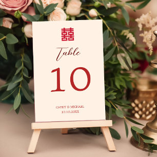 Simple red beige Chinese wedding Table Number