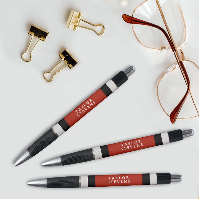 Simple Red Black Colour Block with Name (Personalize this custom pen design with your name.)