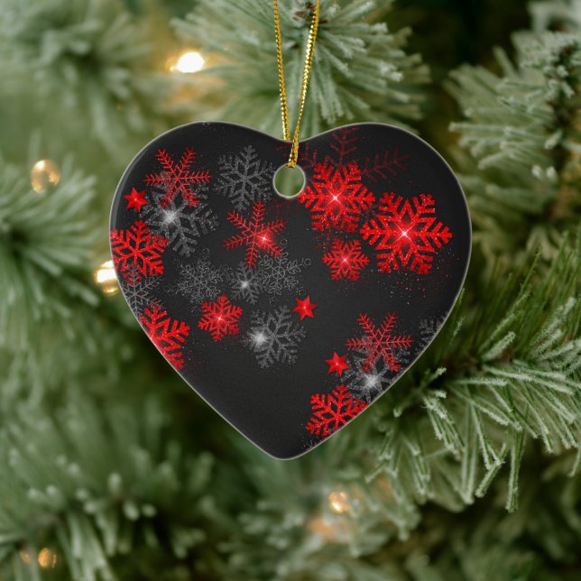 Simple Red Black Light Ornament with Snowflakes (Tree)