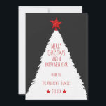 Simple Red Black White Glitter Star Tree Christmas Holiday Card<br><div class="desc">This modern and simple Christmas holiday card is perfect for sending the holiday spirit. It features a hand-drawn white Christmas tree silhouette with a faux printed red glitter sequin star tree topper on top of a black background (which can be changed by clicking on the "customise" button). It's an elegant,...</div>