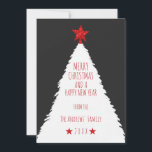Simple Red Black White Glitter Star Tree Christmas Holiday Card<br><div class="desc">This modern and simple Christmas holiday card is perfect for sending the holiday spirit. It features a hand-drawn white Christmas tree silhouette with a faux printed red glitter sequin star tree topper on top of a black background (which can be changed by clicking on the "customise" button). It's an elegant,...</div>