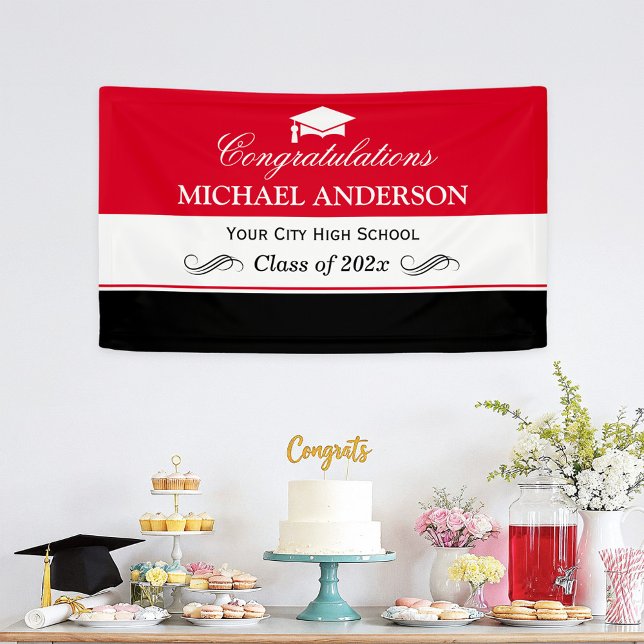 Simple Red Black White Graduation Party Banner (Creator Uploaded)