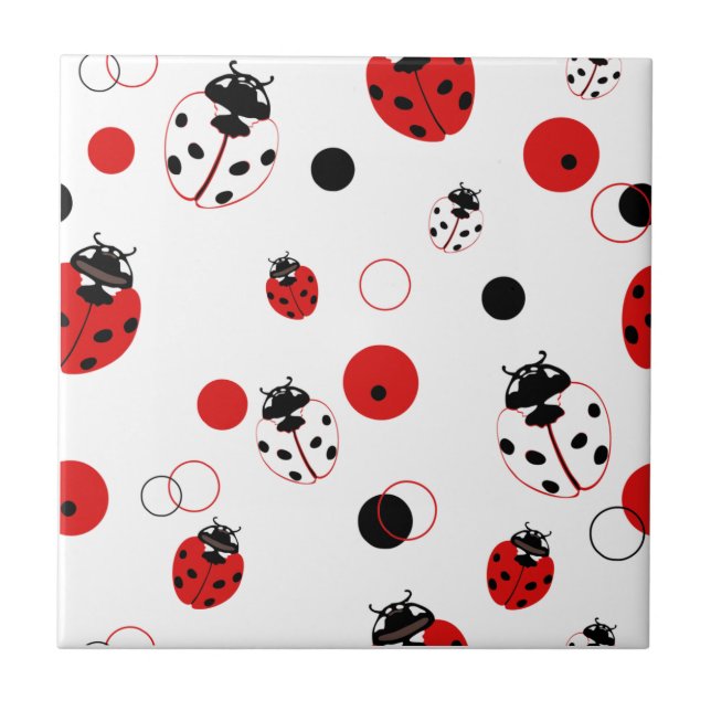 Simple Red, Black & White Ladybug Pattern Ceramic Tile (Front)
