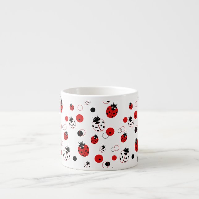 Simple Red, Black & White Ladybug Pattern Espresso Cup (Front)