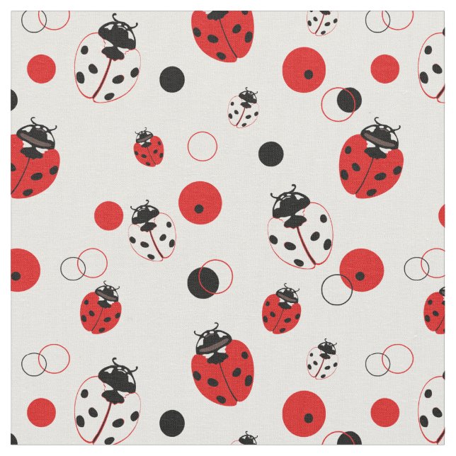 Simple Red, Black & White Ladybug Pattern Fabric (Close Up)