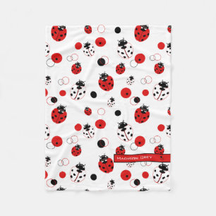 Simple Red, Black & White Ladybug Pattern Fleece Blanket