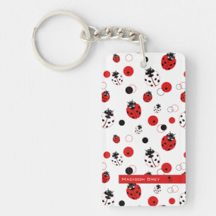 Simple Red, Black & White Ladybug Pattern Key Ring
