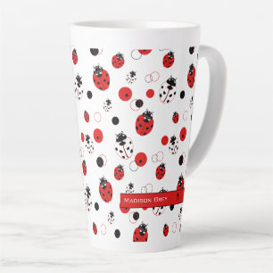 Simple Red, Black & White Ladybug Pattern Latte Mug
