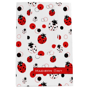 Simple Red, Black & White Ladybug Pattern Medium Gift Bag