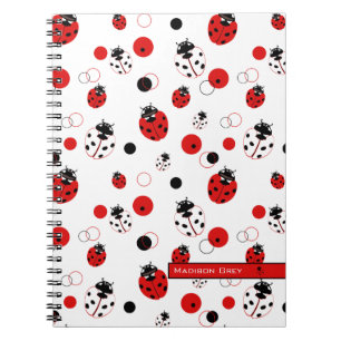 Simple Red, Black & White Ladybug Pattern Notebook