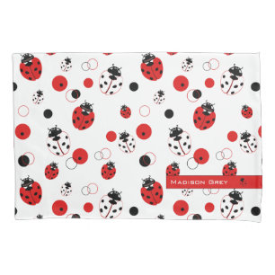Simple Red, Black & White Ladybug Pattern Pillowcase