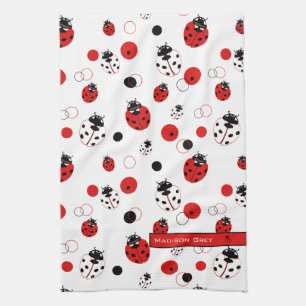 Simple Red, Black & White Ladybug Pattern Tea Towel