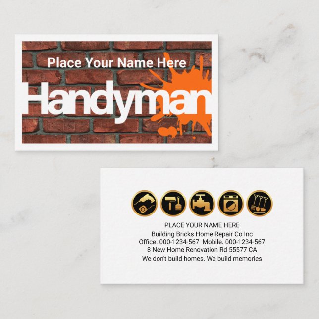Simple Red Brick Wall Handyman Border  Business Card (Front/Back)