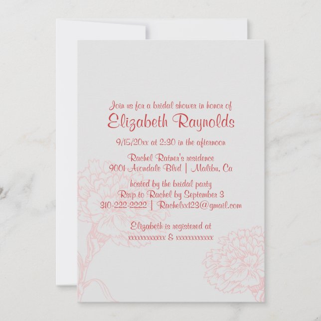 Simple Red Bridal Shower Invitations (Front)