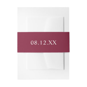 Simple Red Burgundy Date Wedding Invitation Belly Band