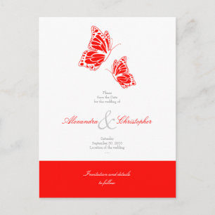 Simple Red Butterflies Save The Date Wedding Announcement Postcard