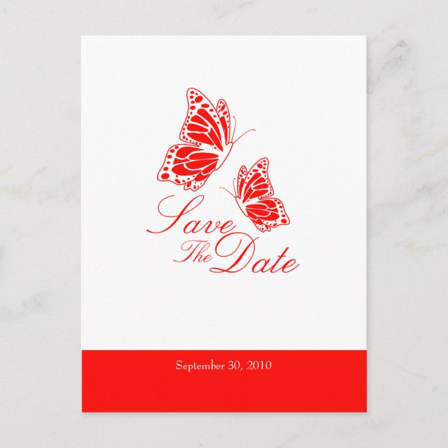 Simple Red Butterflies Save The Date Wedding Announcement Postcard (Front)