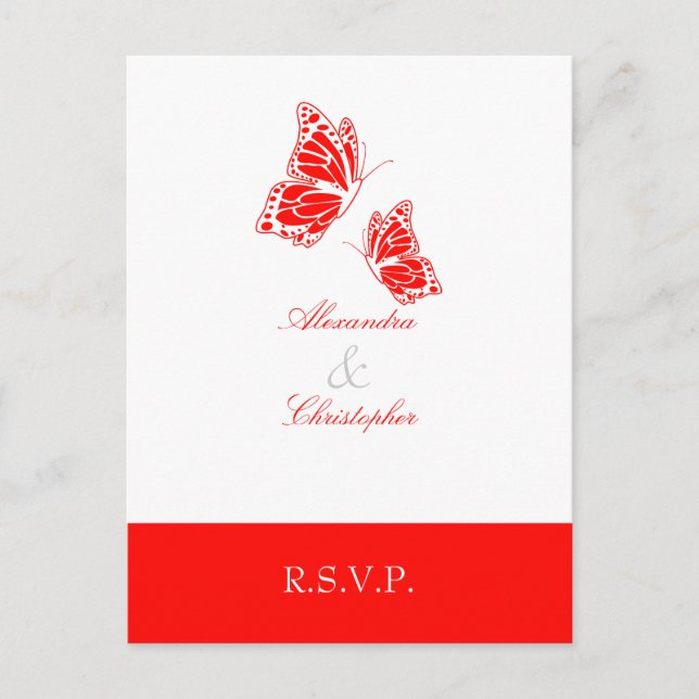 Simple Red Butterfly RSVP 2 Invitation Postcard (Front)