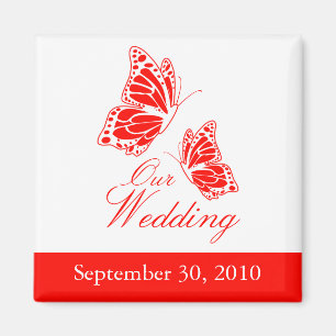 Simple Red Butterfly Wedding Announcement Magnet