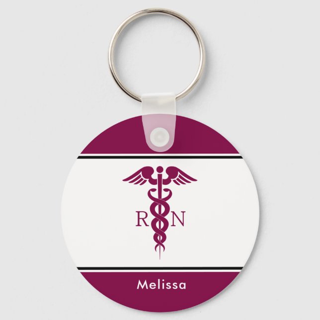 Simple Red Caduceus Nurse Medical Symbol Key Ring (Front)