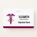 Simple Red Caduceus Registered Nurse RN Symbol ID Badge<br><div class="desc">Personalised name badge with a stylish red caduceus symbol with the letters R N on either side.  Reddish maroon border.</div>