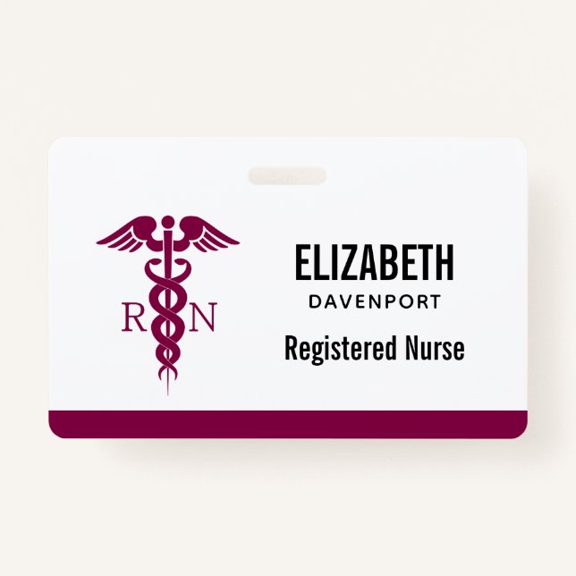 Simple Red Caduceus Registered Nurse RN Symbol ID Badge (Front)