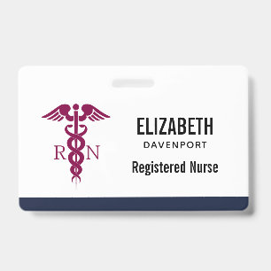 Simple Red Caduceus Registered Nurse RN Symbol ID Badge
