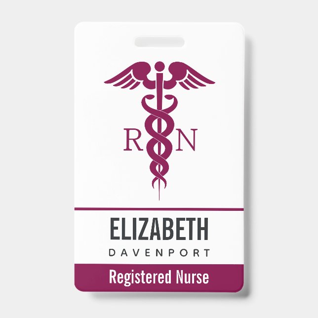 Simple Red Caduceus Registered Nurse RN Symbol ID Badge (Front)