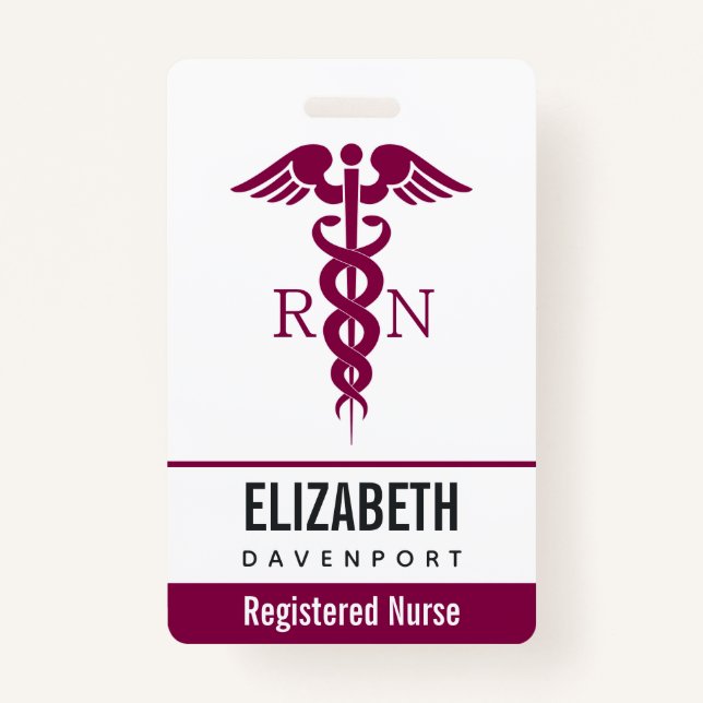 Simple Red Caduceus Registered Nurse RN Symbol ID Badge (Front)