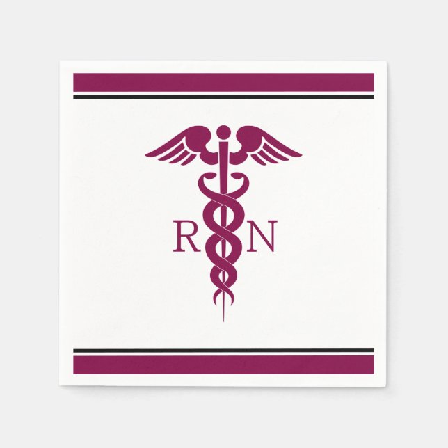 Simple Red Caduceus Registered Nurse RN Symbol Napkin (Front)