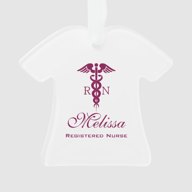 Simple Red Caduceus Registered Nurse RN Symbol Ornament (Front)