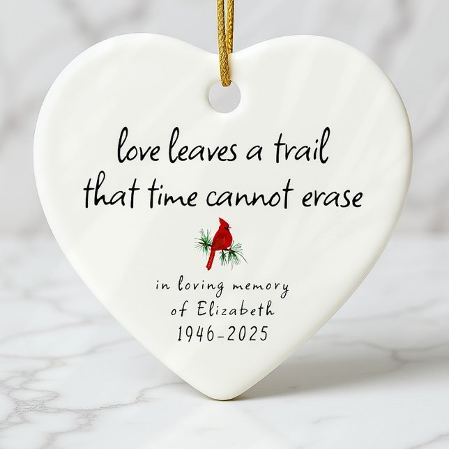 Simple Red Cardinal In Loving Memory Memorial Ceramic Ornament (Creator Uploaded)
