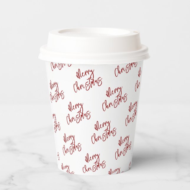 Simple Red Christmas Holiday Custom Text Pattern P Paper Cups (Front)