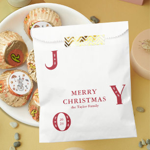 Simple Red Christmas JOY Holiday Party Gift Favour Bag
