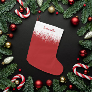 Simple Red Christmas Snowflake Ombre Large Christmas Stocking