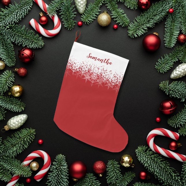 Simple Red Christmas Snowflake Ombre Large Christmas Stocking (Creator Uploaded)