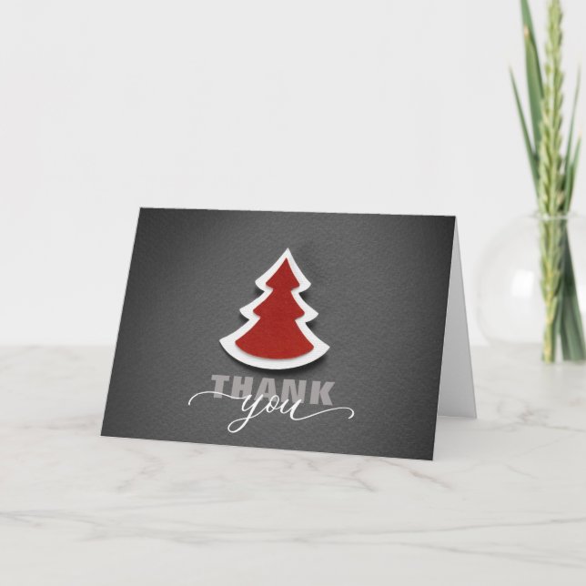 Simple Red Christmas Tree THANK YOU Holiday Card (Front)