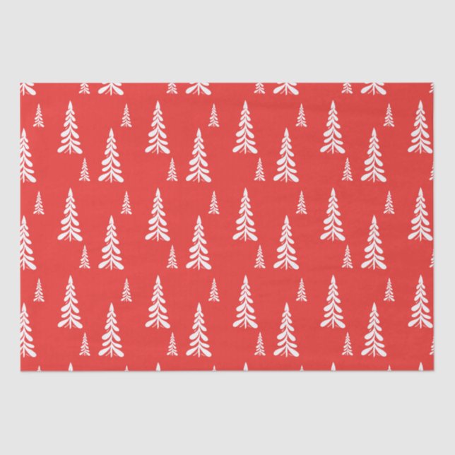 Simple Red christmas Xmas pine tree Snow Pattern Tissue Paper (Front)