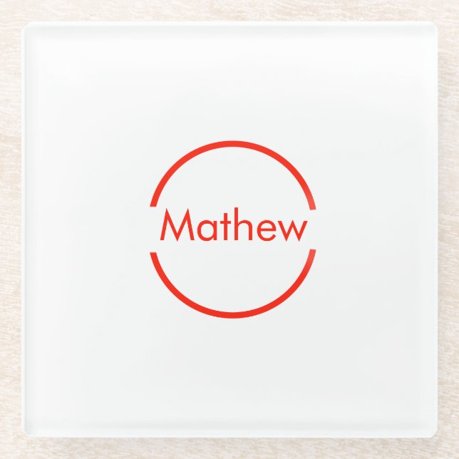 simple red circle add your name letter text glass coaster (Front)