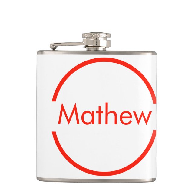 simple red circle add your name letter text hip flask (Front)