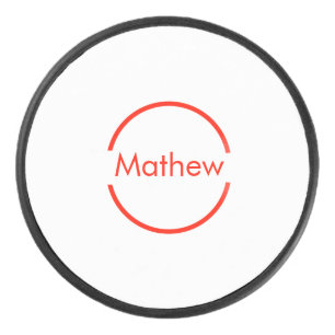 simple red circle add your name letter text hockey puck