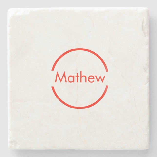 simple red circle add your name letter text stone coaster (Front)