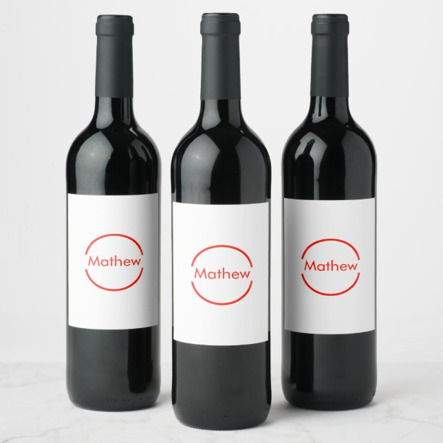 simple red circle add your name letter text wine label (Bottles)